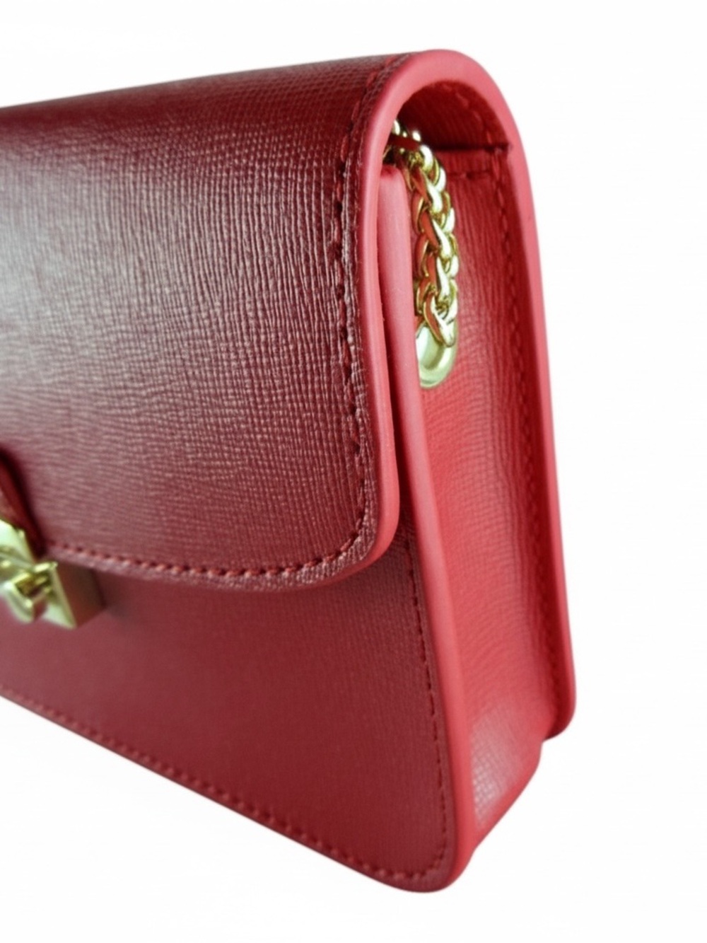 FURLA Giulia Red Leather Shoulder Crossbody with Gold Chain NIB - Picture 4 of 9